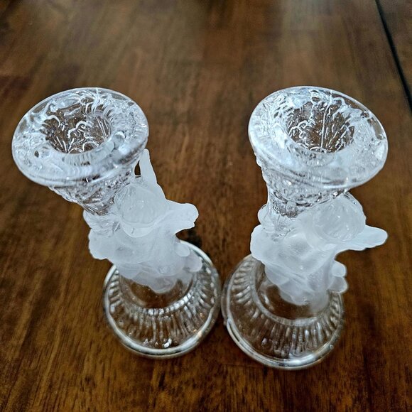 2 Victorian Glass Cherub Candle Holders Angel Candlesticks Set regency cottage - Picture 3 of 8